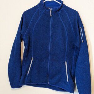 Eddie Bauer Knit Jacket Sweater Wmns Sz L Royal Blue Full Zip Mock Neck Pockets